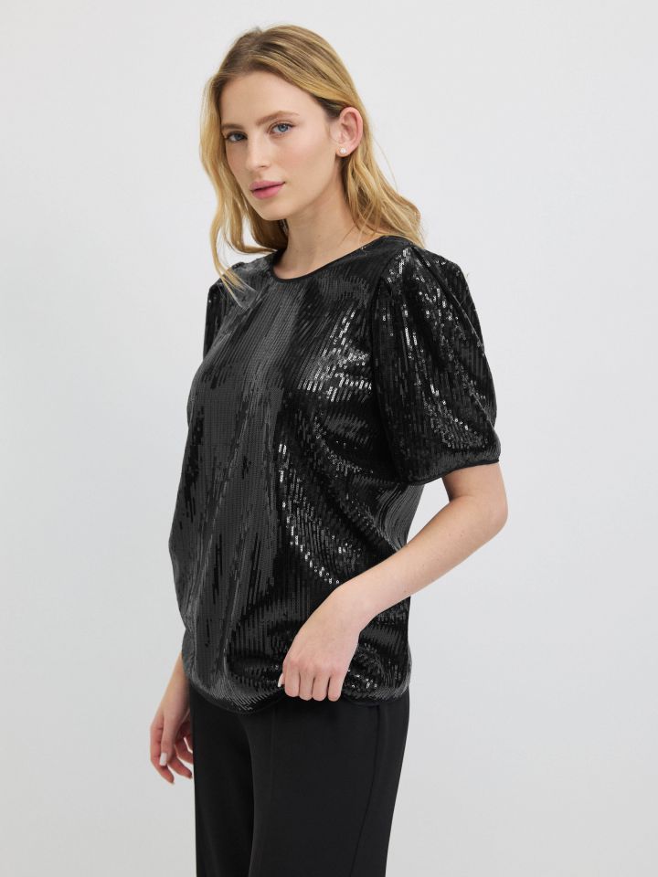 חולצה פייטים NATALY בצבע שחור