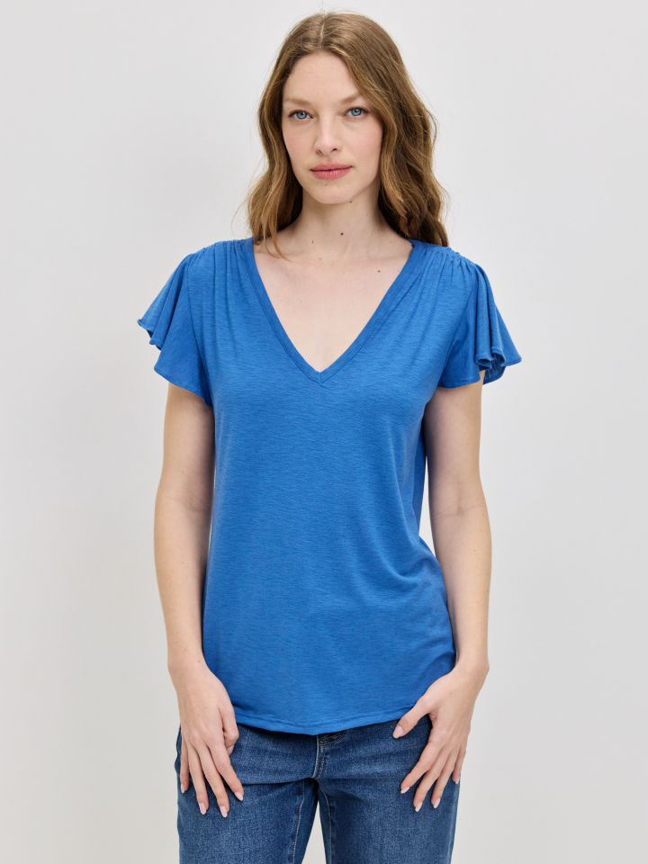 חולצה סלאב V כיווץ PROMO בצבע כחול רויאל