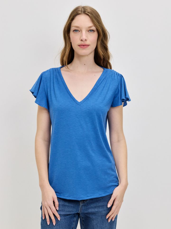 חולצה סלאב V כיווץ PROMO בצבע כחול רויאל