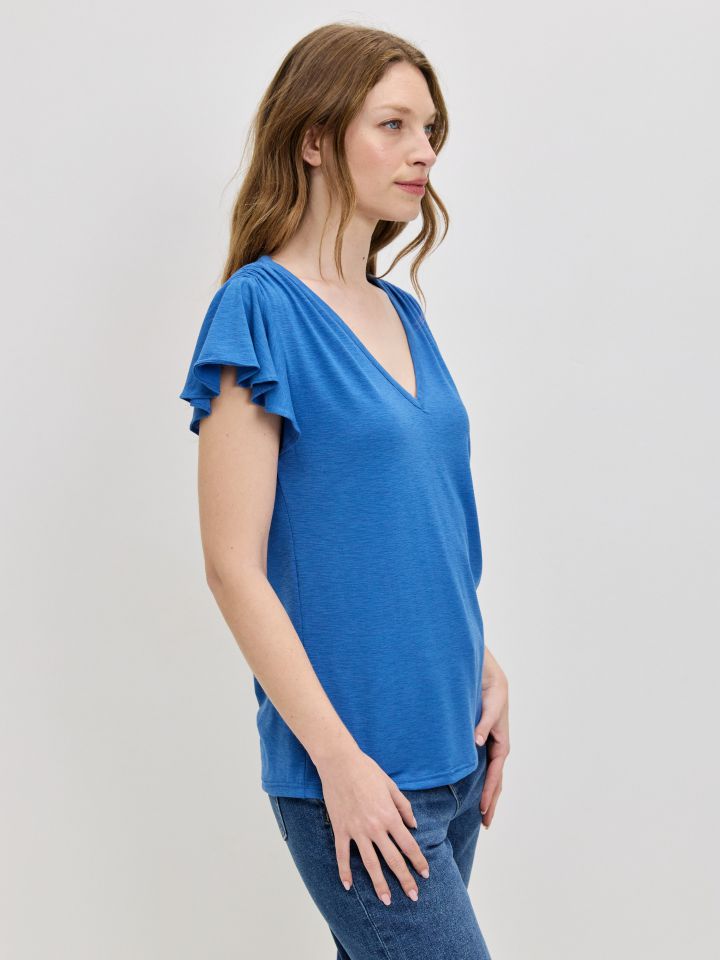 חולצה סלאב V כיווץ PROMO בצבע כחול רויאל