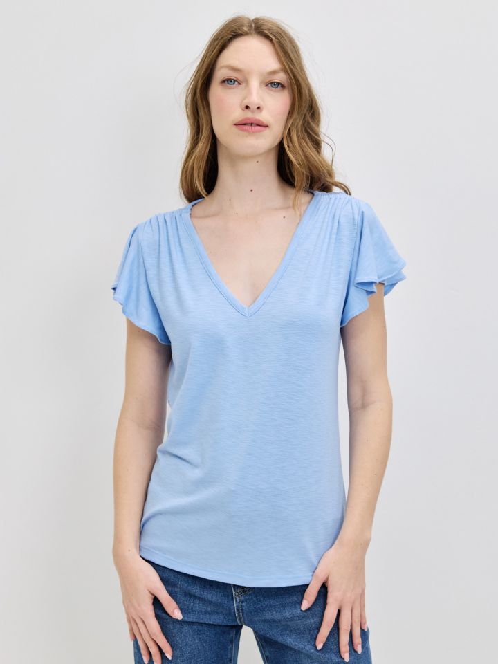 חולצה סלאב V כיווץ PROMO בצבע תכלת