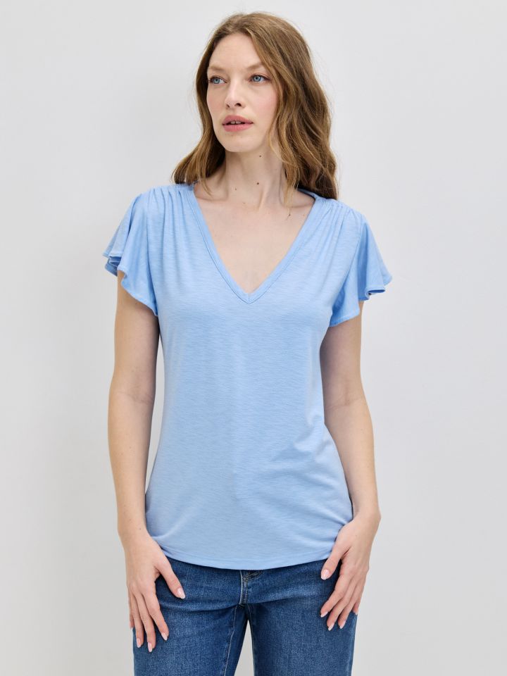 חולצה סלאב V כיווץ PROMO בצבע תכלת