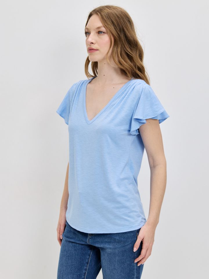 חולצה סלאב V כיווץ PROMO בצבע תכלת