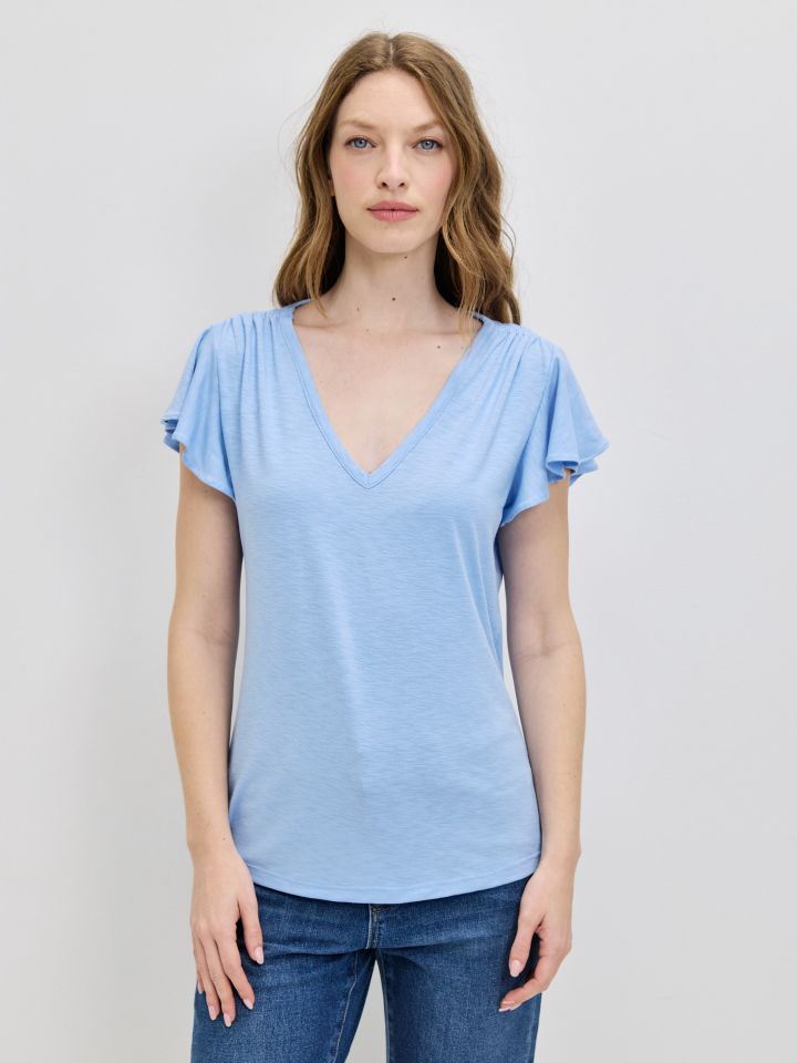 חולצה סלאב V כיווץ PROMO בצבע תכלת