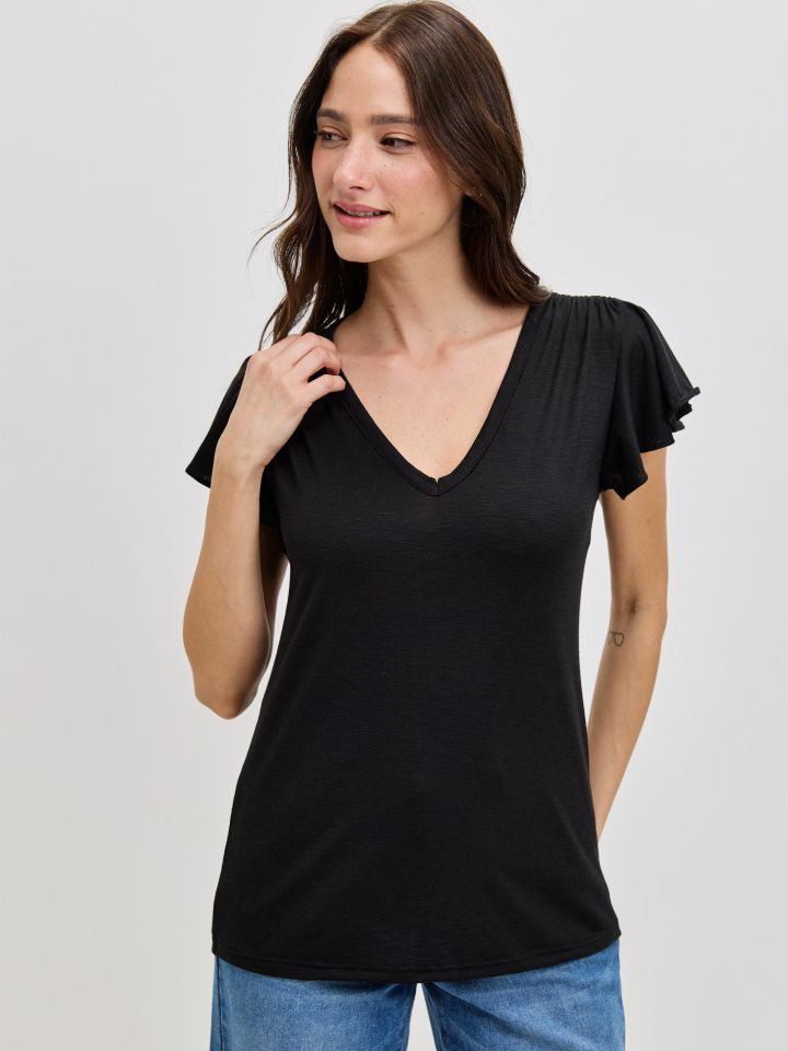 חולצה סלאב V כיווץ PROMO בצבע שחור