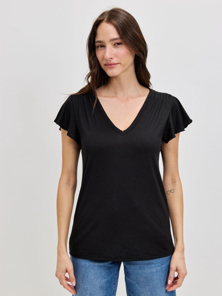 חולצה סלאב V כיווץ PROMO בצבע שחור