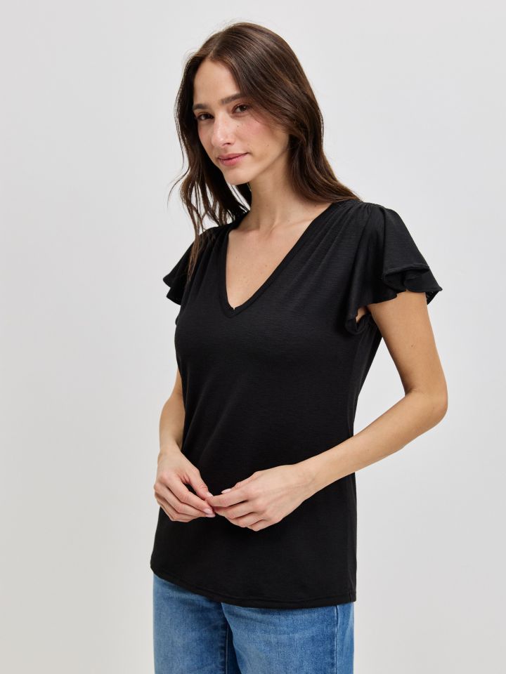 חולצה סלאב V כיווץ PROMO בצבע שחור