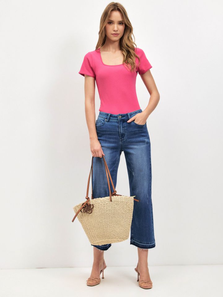 חולצה ריב פתח מרובע PROMO בצבע פוקסיה