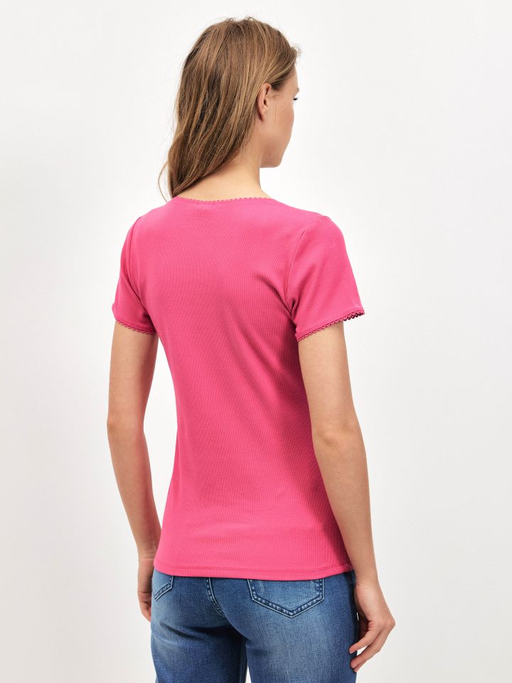 חולצה ריב פתח מרובע PROMO בצבע פוקסיה