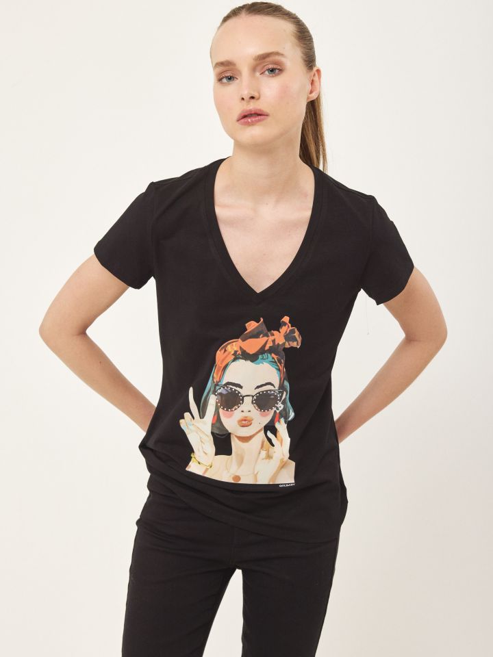 חולצה משקפיים + יהלומים בצבע שחור