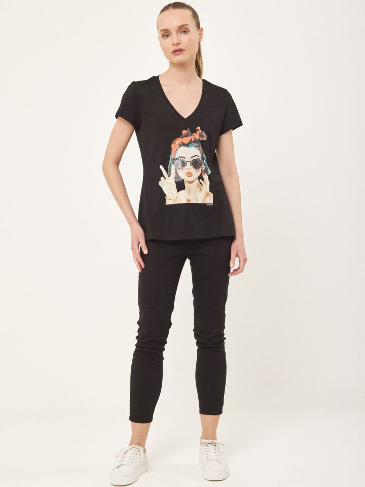 חולצה משקפיים + יהלומים בצבע שחור