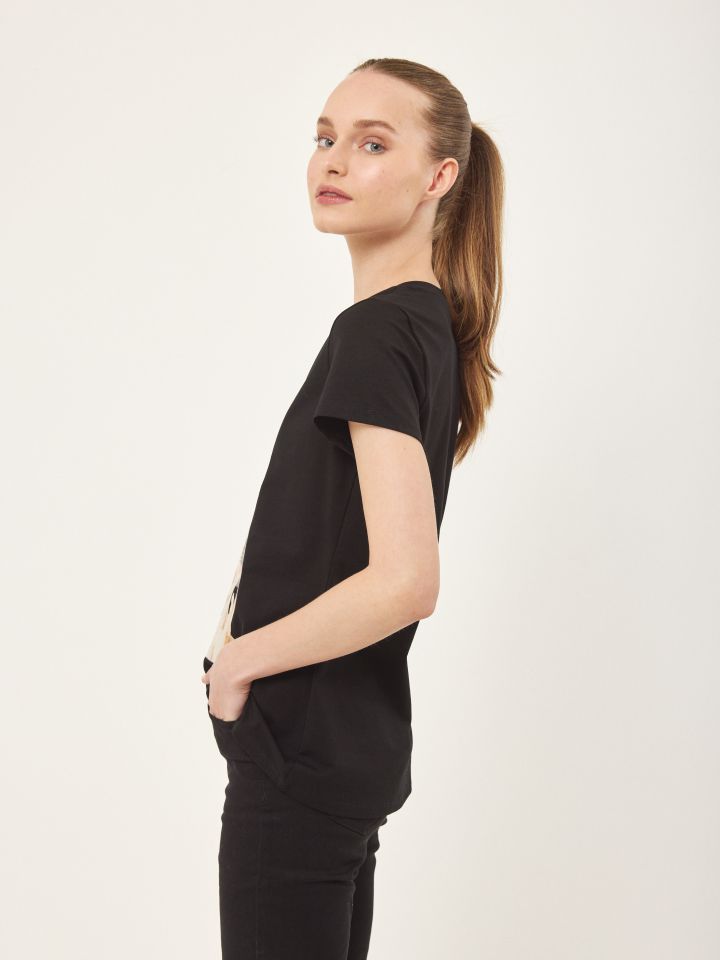 חולצה משקפיים + יהלומים בצבע שחור