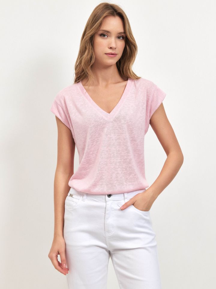 חולצה V סלאב PROMO בצבע ורוד