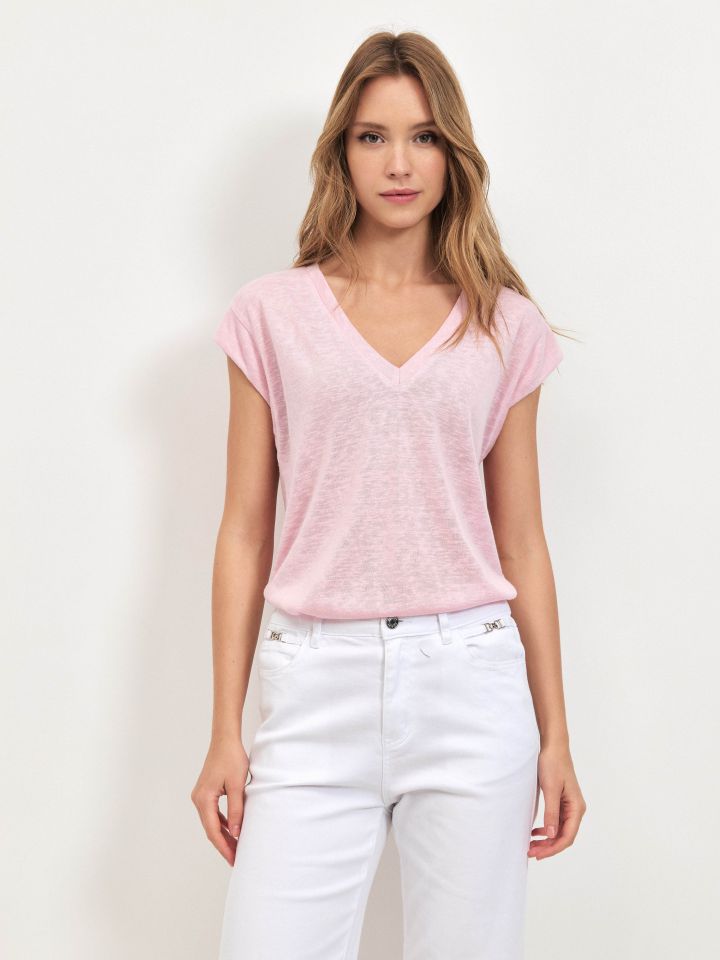 חולצה V סלאב PROMO בצבע ורוד