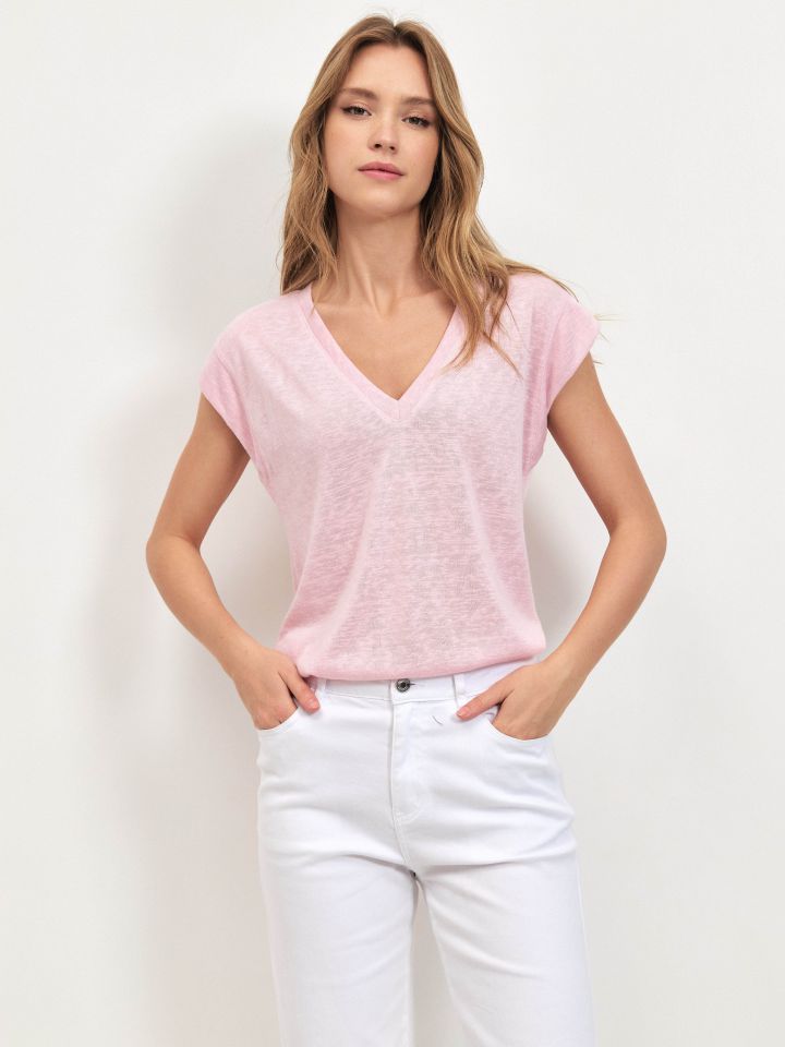 חולצה V סלאב PROMO בצבע ורוד