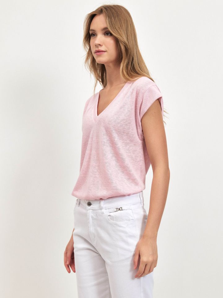 חולצה V סלאב PROMO בצבע ורוד