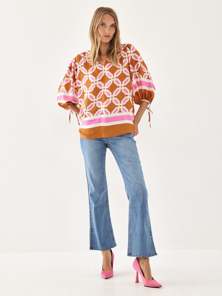 חולצה סטן דפוס בורדורה בצבע ורוד עתיק