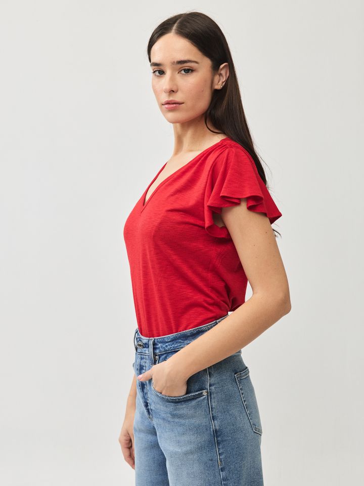 חולצה סלאב PROMO כיווץ בכתפיים בצבע אדום