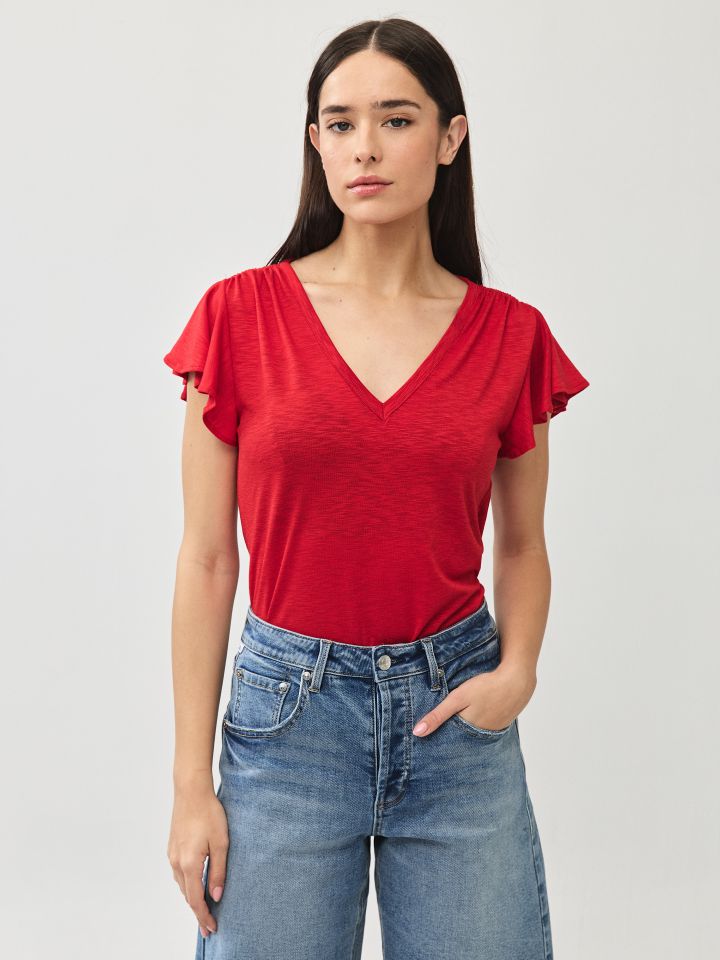 חולצה סלאב PROMO כיווץ בכתפיים בצבע אדום