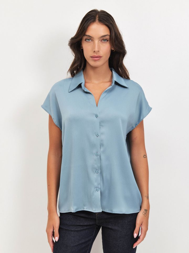 חולצה צוארון מכופתרת PROMO בצבע תכלת