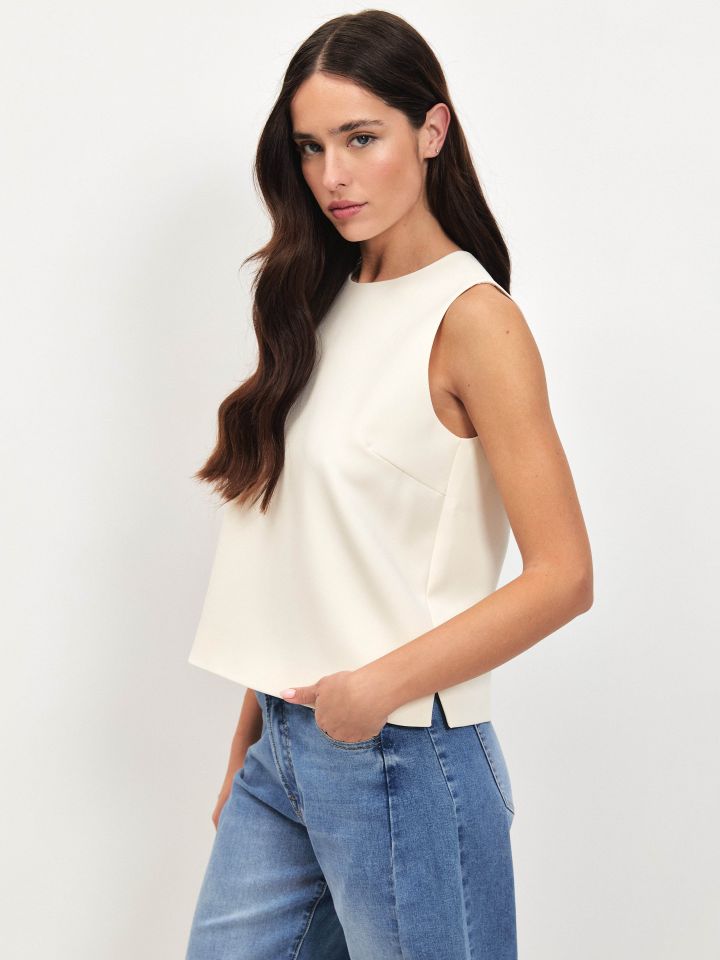 חולצה NATALY רוכסן בגב בצבע שמנת