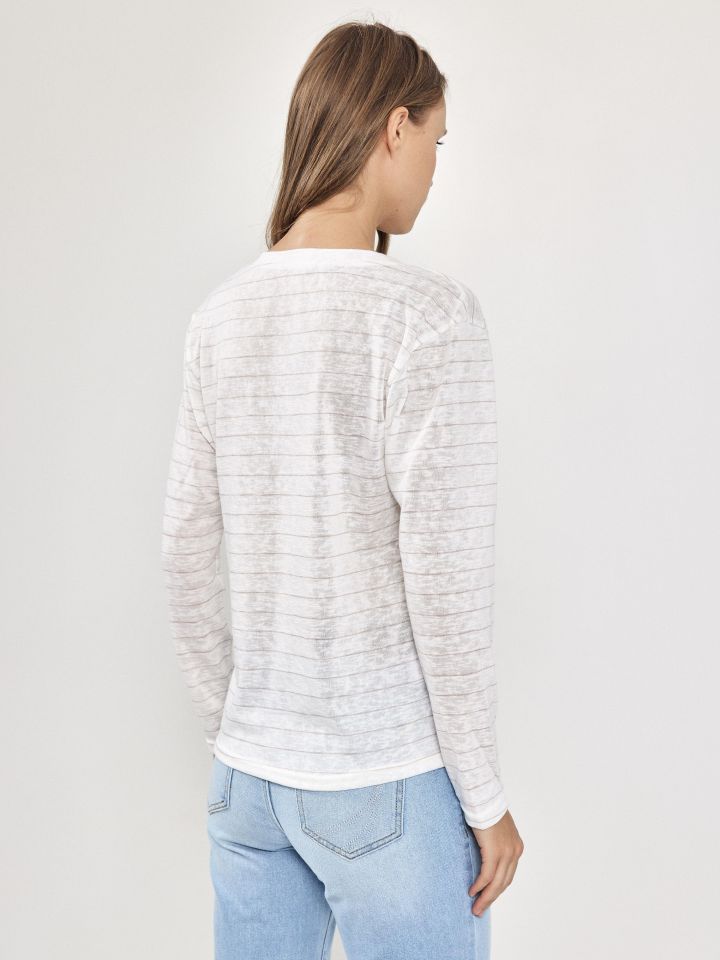 חולצה V פסים PROMO בצבע אופוויט/ורוד