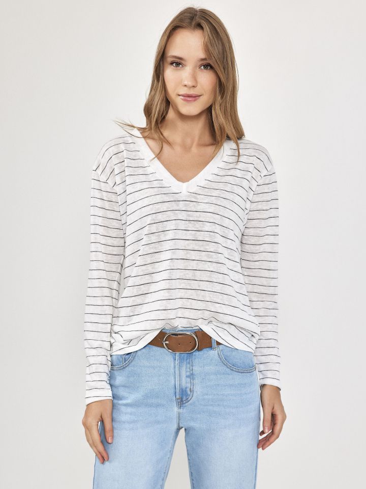 חולצה V פסים PROMO בצבע פסים שחור