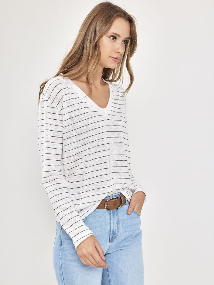 חולצה V פסים PROMO בצבע פסים שחור