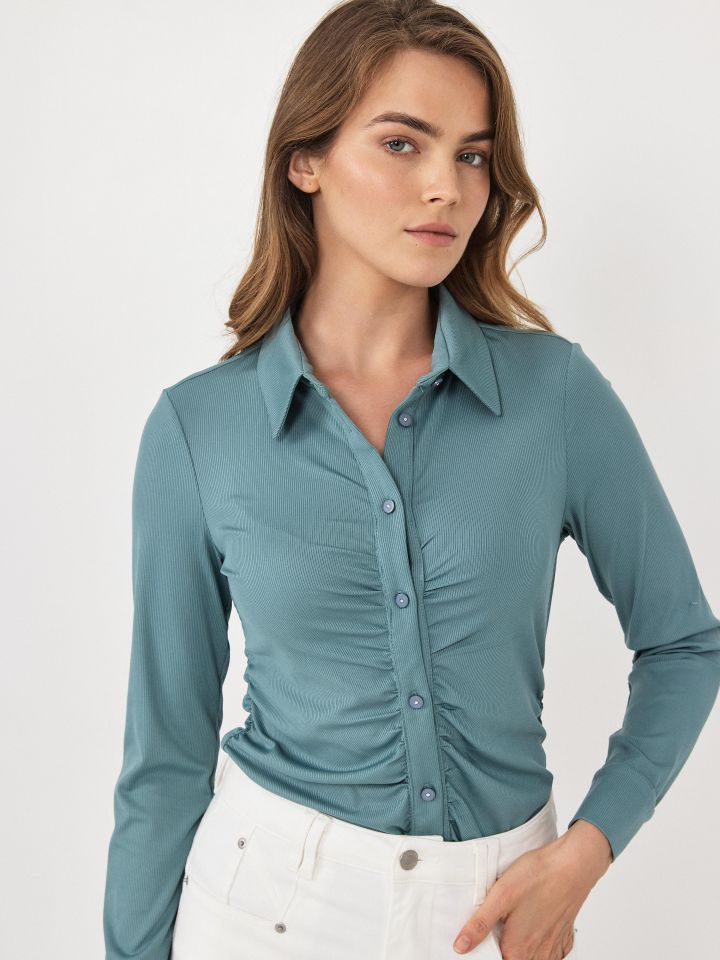 חולצה ריב צוארון בצבע ירוק