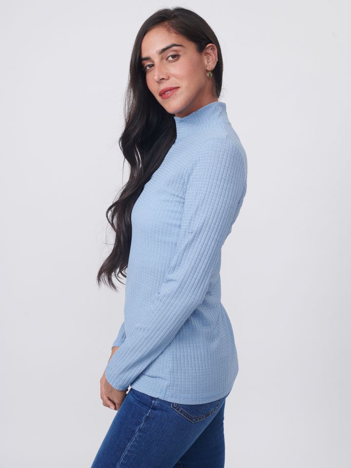 חולצה חצי גולף ריב PROMO בצבע תכלת