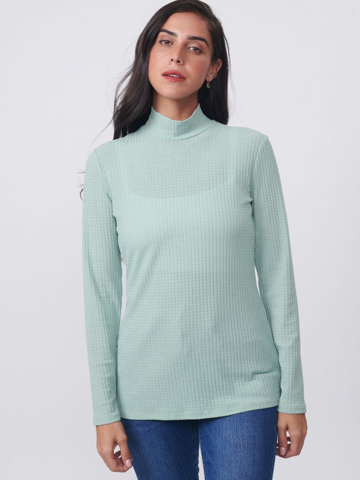 חולצה חצי גולף ריב PROMO בצבע ירוק בהיר