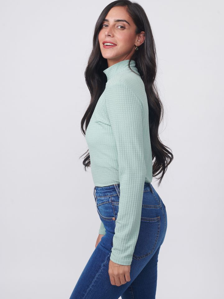 חולצה חצי גולף ריב PROMO בצבע ירוק בהיר