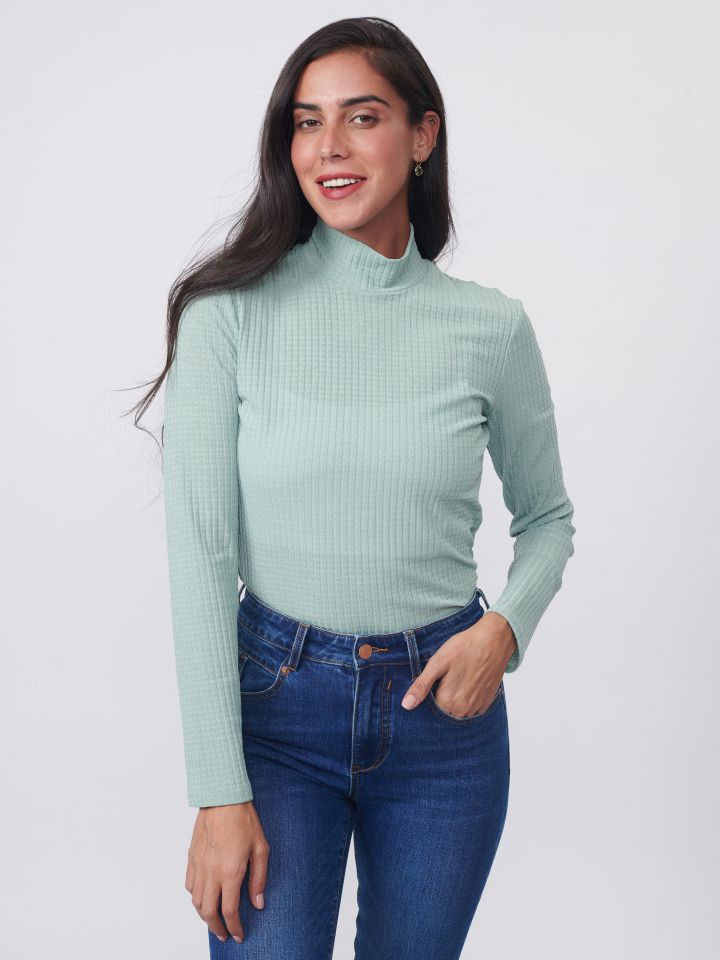 חולצה חצי גולף ריב PROMO בצבע ירוק בהיר