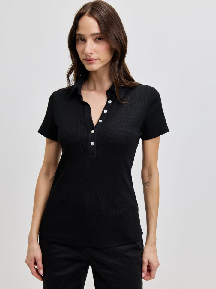 חולצה צוארון שינה PROMO בצבע שחור