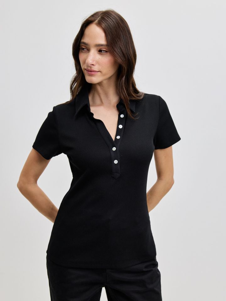 חולצה צוארון שינה PROMO בצבע שחור