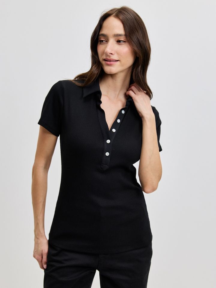 חולצה צוארון שינה PROMO בצבע שחור