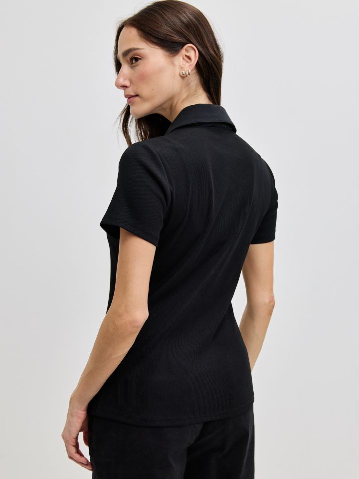 חולצה צוארון שינה PROMO בצבע שחור