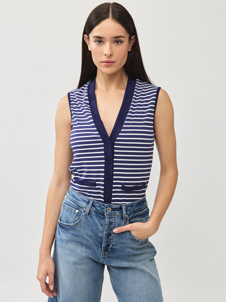 חולצה ריב פסים + כפתורים בצבע נייבי