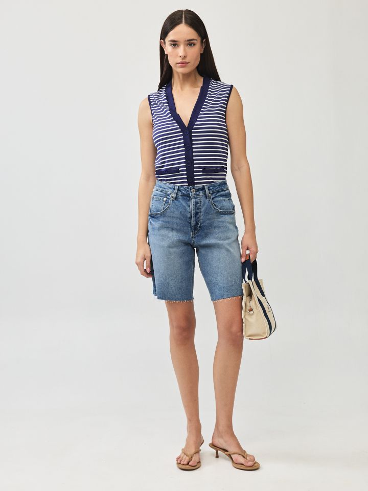 חולצה ריב פסים + כפתורים בצבע נייבי