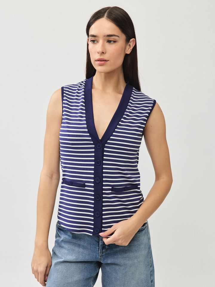 חולצה ריב פסים + כפתורים בצבע נייבי