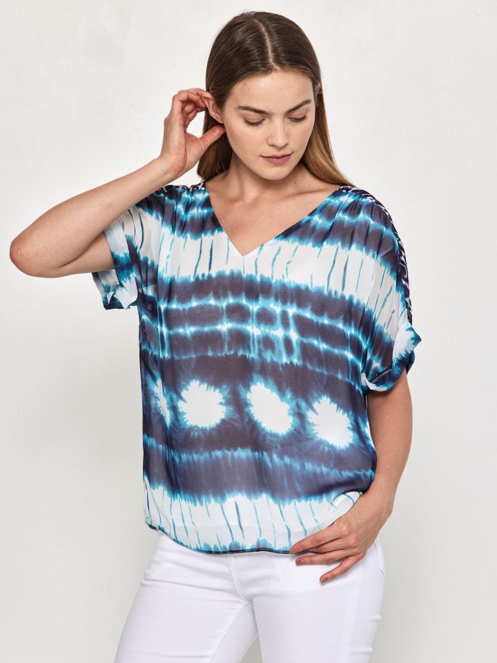 חולצה V דפוס טאי אן די בצבע טורקיז