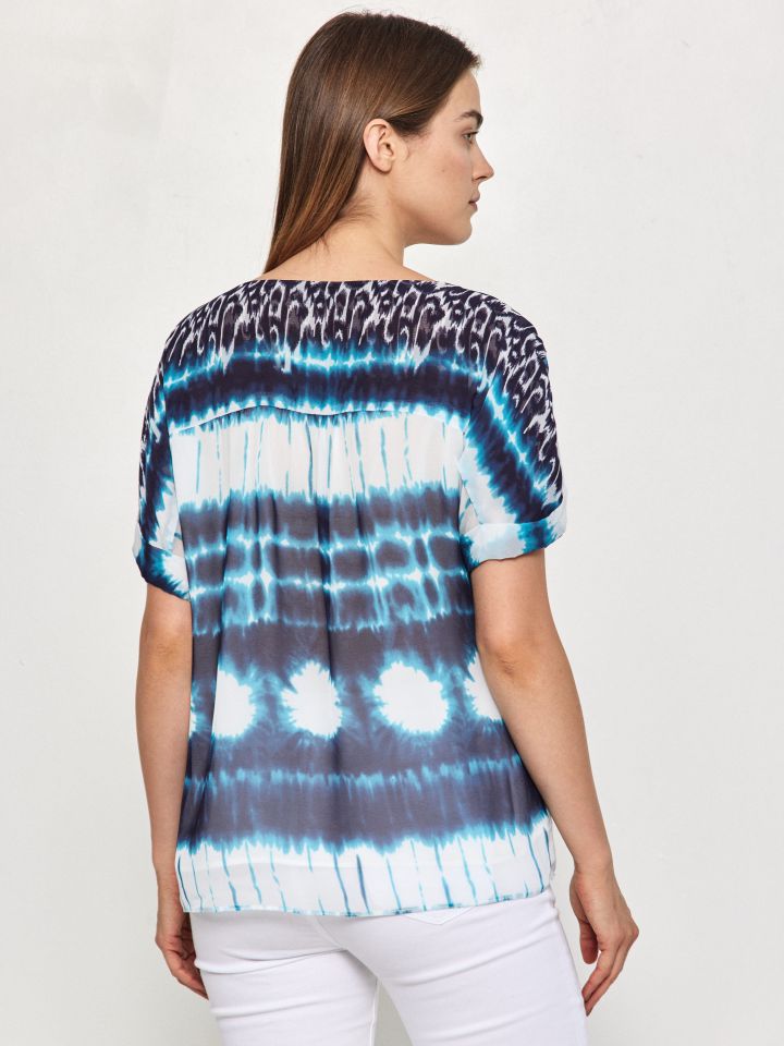 חולצה V דפוס טאי אן די בצבע טורקיז