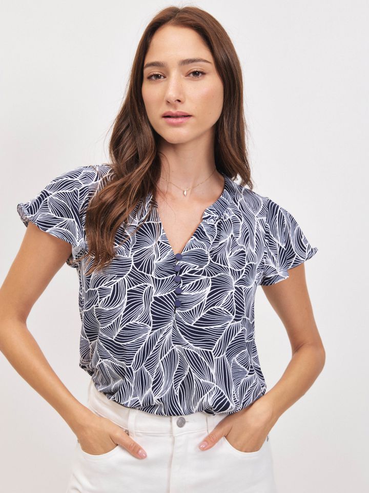 חולצה דפוס שינה PROMO בצבע כחול/לבן