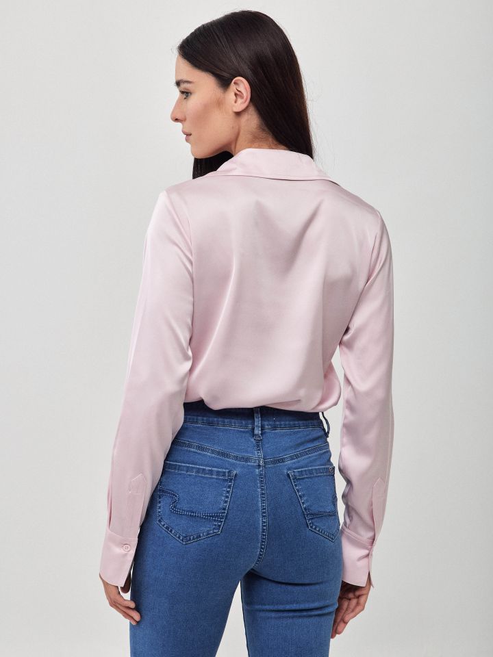 חולצה סטן PROMO שרוול ארוך בצבע ורוד עתיק