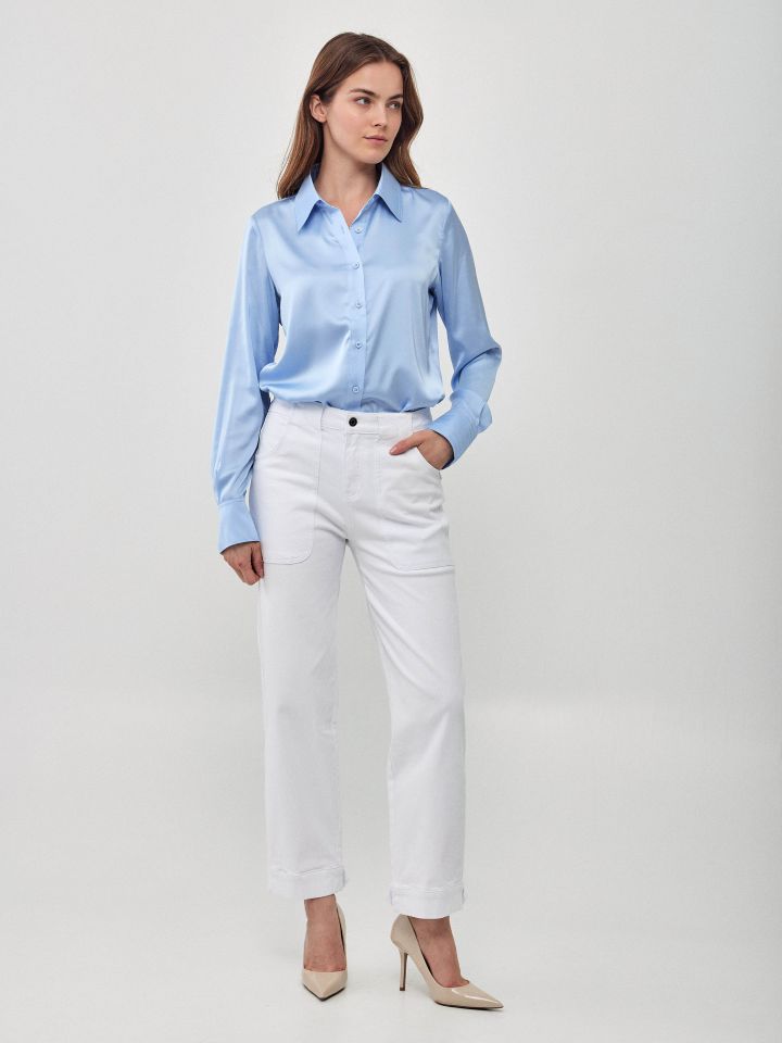 חולצה סטן PROMO שרוול ארוך בצבע תכלת אורלי