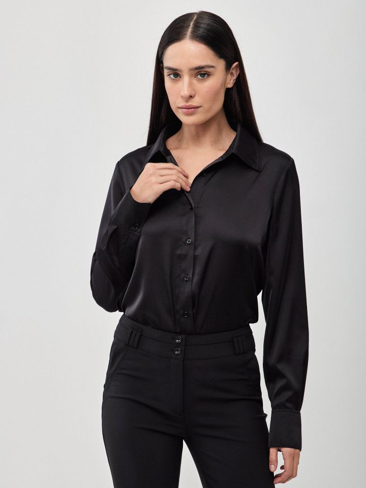 חולצה סטן PROMO שרוול ארוך בצבע שחור