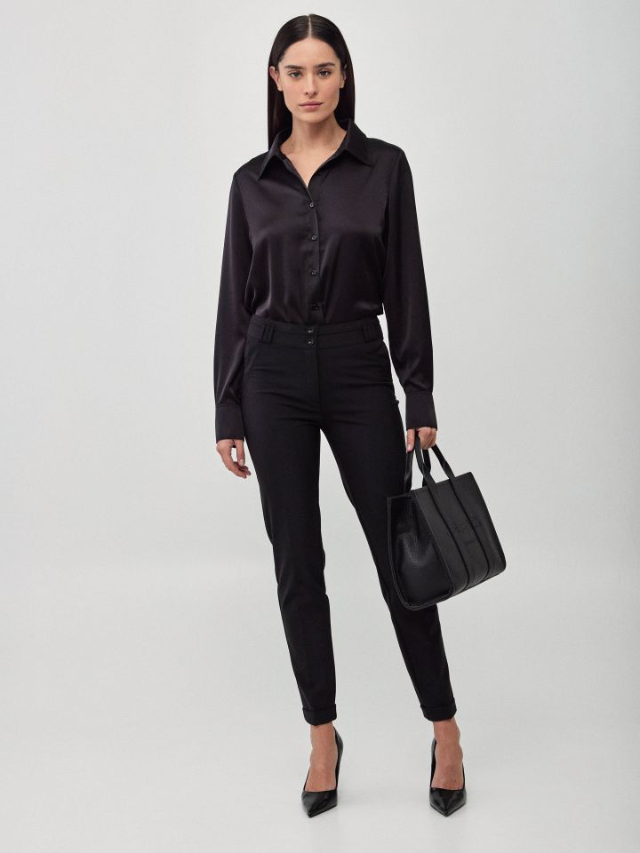 חולצה סטן PROMO שרוול ארוך בצבע שחור