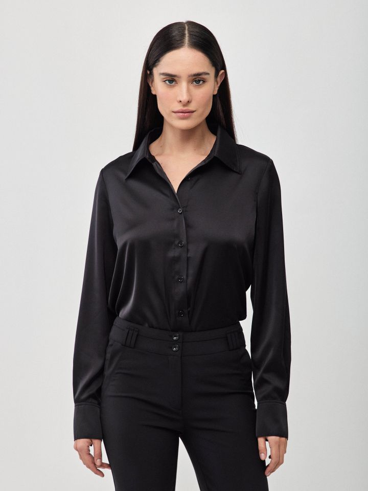 חולצה סטן PROMO שרוול ארוך בצבע שחור