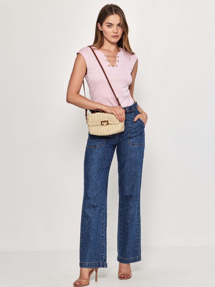 חולצה פתח שרשראות בצבע ורוד