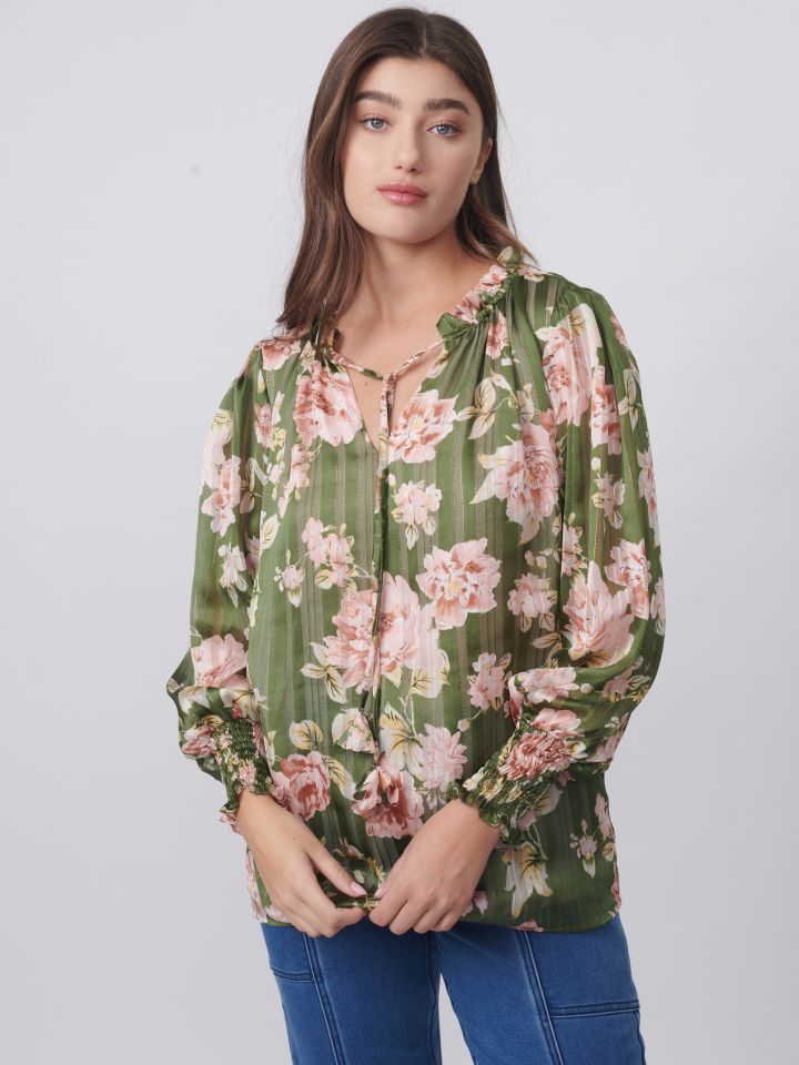 חולצה דפוס פתח מלמלה בצבע זית